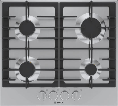 Bosch 500 Series  NGM5458UC 24 Inch Gas Cooktop 4 Sealed Burners, Continuous Cast Iron Grates, Heavy-Duty Stainless look Metal Knobs, One-Piece Stainless Steel Design, ADA, 101253