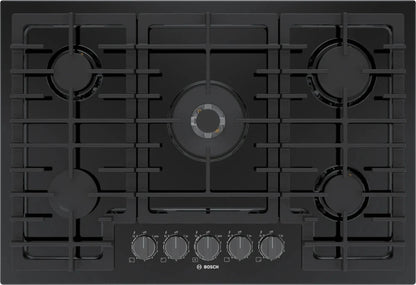 Bosch 800 Series NGM8048UC 30 Inch Gas Cooktop 5 Sealed Burners Cast Iron Continuous Grates, Dual-Ring Power Burner, OptiSim Burner, FlameSelect Control Knob + Light Indicator ADA, 369444