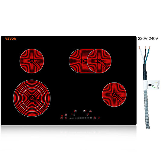 New Open Box VEVOR RVG3355 , 30 Inch Built in Electric Cooktop, Stove Top, 30.3 x 20.5 inch 4 Burners, 240V Glass Radiant Cooktop , Simmer Steam Slow Cook Fry , GlassTop, 444118