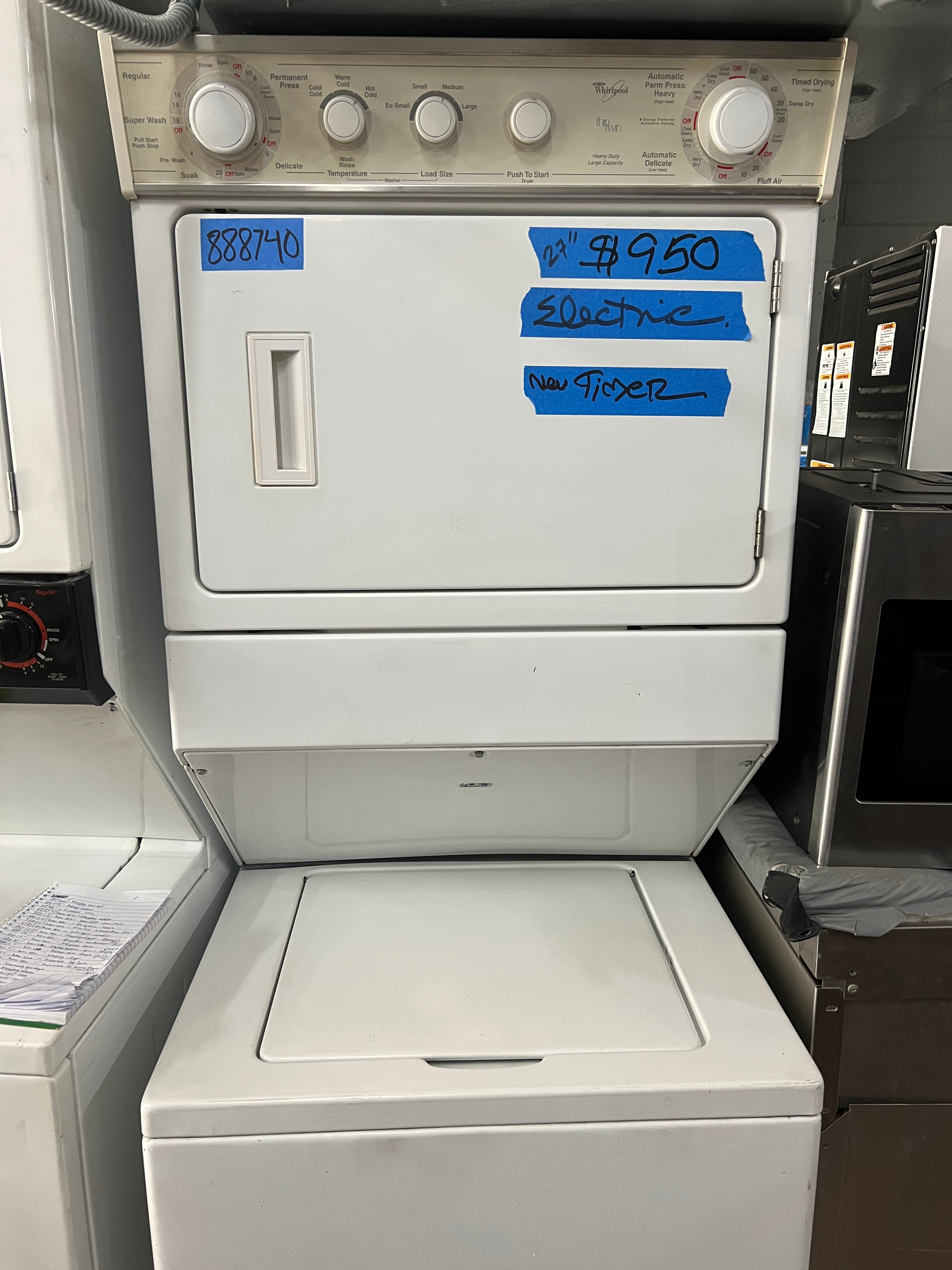 Whirlpool 27 Inch Stackable Washer and Electric Dryer in White Laundry SAN JOSE APPLIANCE STORE