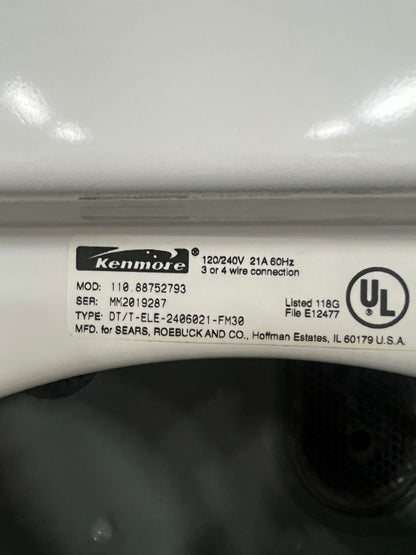 24" Kenmore Electric Stackable in White Laundry Center 888219